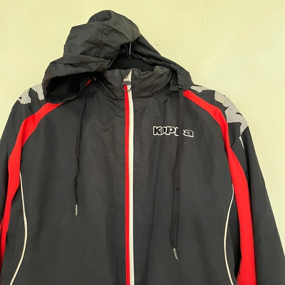 Kappa Mens Black Red Zip Up Athletic Jacket Size Large Hooded - Picture 5 of 10